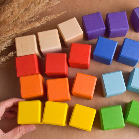 Wood Baby Toy Square Blocks Rainbow