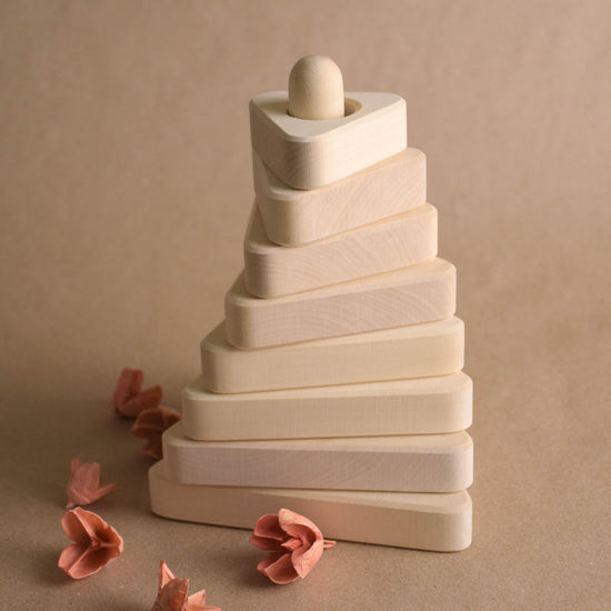 Natural Wooden Rings Stacker Toy Triangle Shape Montessori Materials