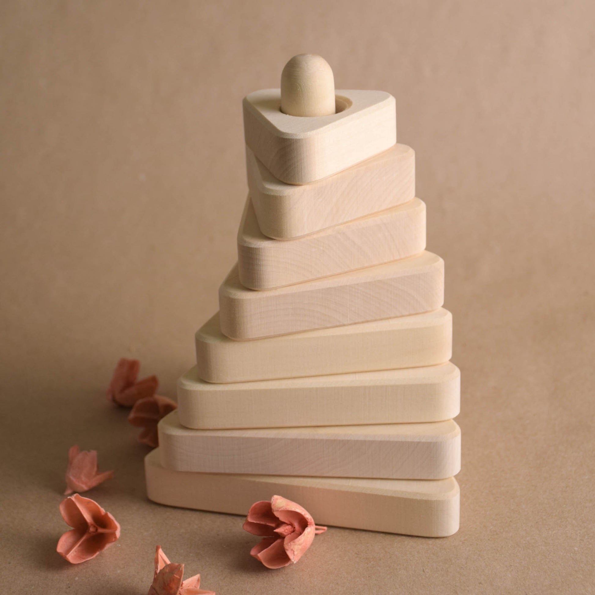 Natural Wooden Rings Stacker Toy Triangle Shape Montessori Materials