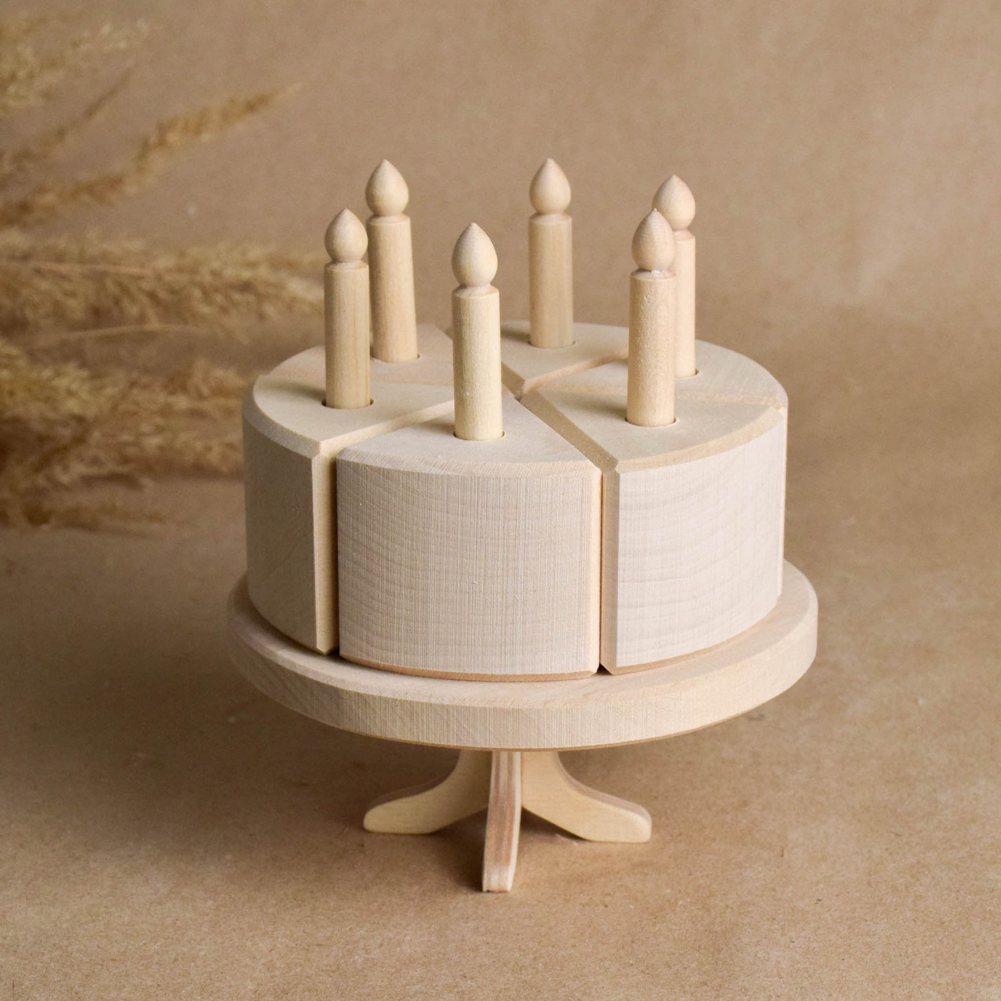 Wooden Toy Birthday Cake with Candles to Kids Kitchen Food Accessories
