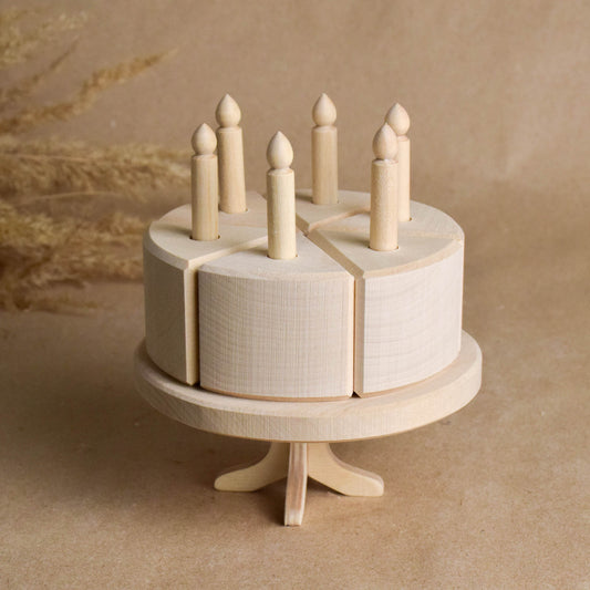 Wooden Toy Birthday Cake with Candles to Kids Kitchen Food Accessories