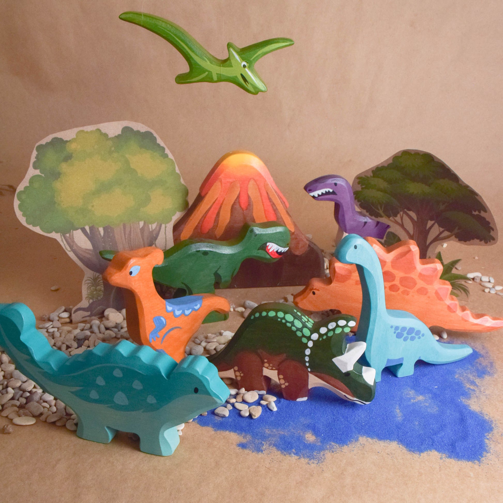 Wooden Dinosaur Toy Figures Handmade