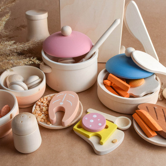 Wooden Food Toys Set for Montessori Play Kitchen Accessories Toddlers