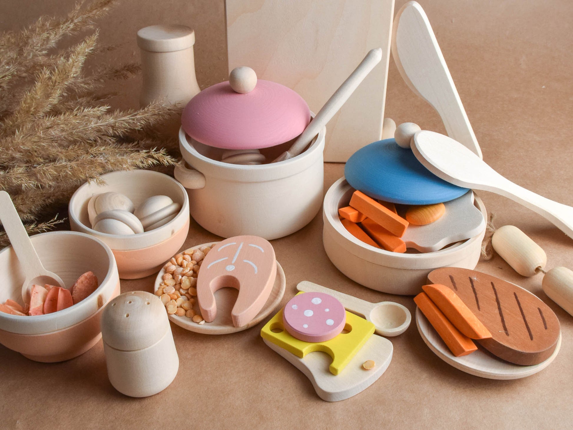 Wooden Food Toys Set for Montessori Play Kitchen Accessories Toddlers