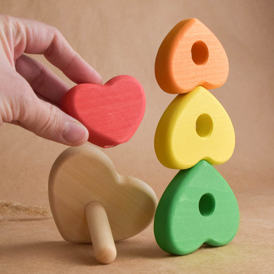 Heart Wooden First Stacking Rings Stacker Toy Montessori Materials