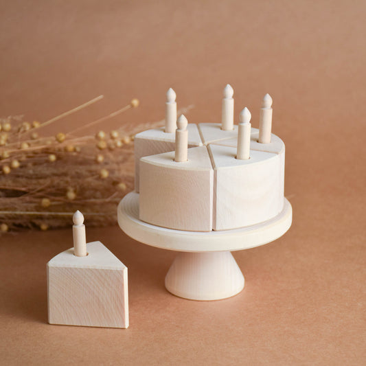 Wooden Toy Birthday Cake with Candles to Kids Kitchen Food Accessories