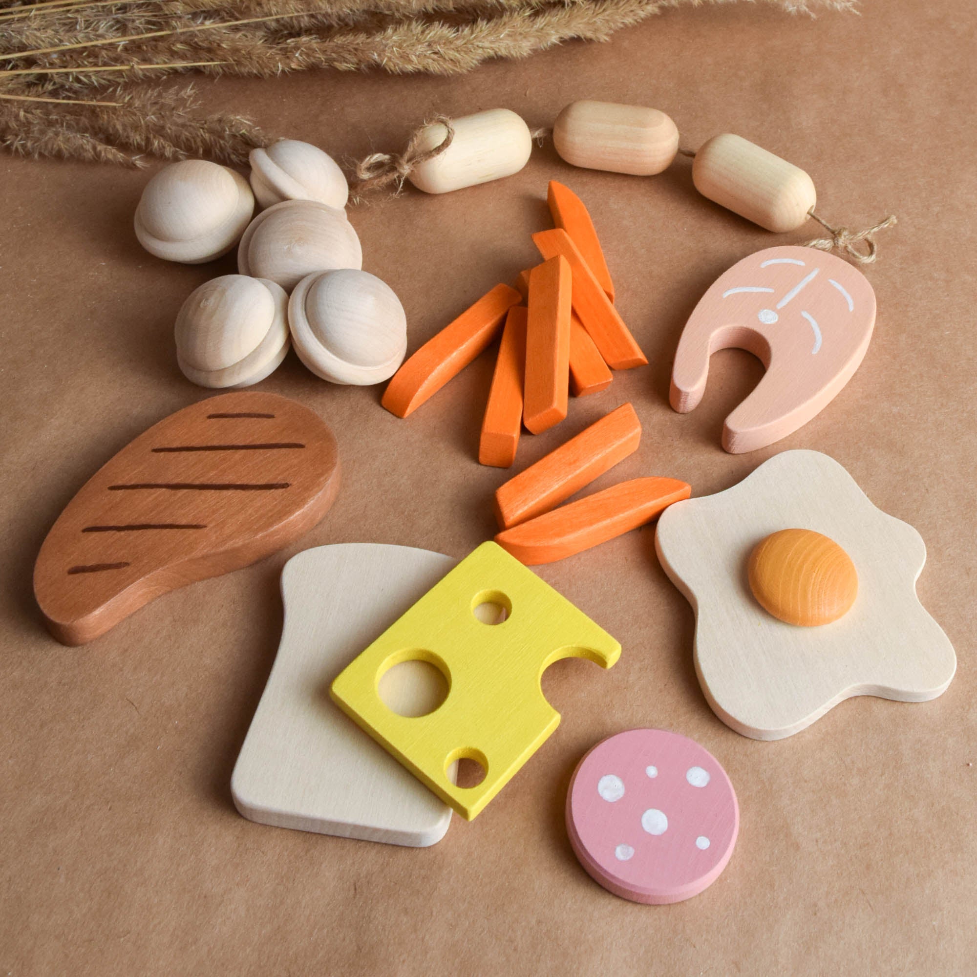 Wooden Play Food Toy Set for Dishes Tableware Kitchen Accessories 