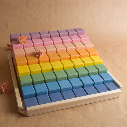 Stepped Counting Blocks Set Rainbow Pastel Wooden Building Blocks