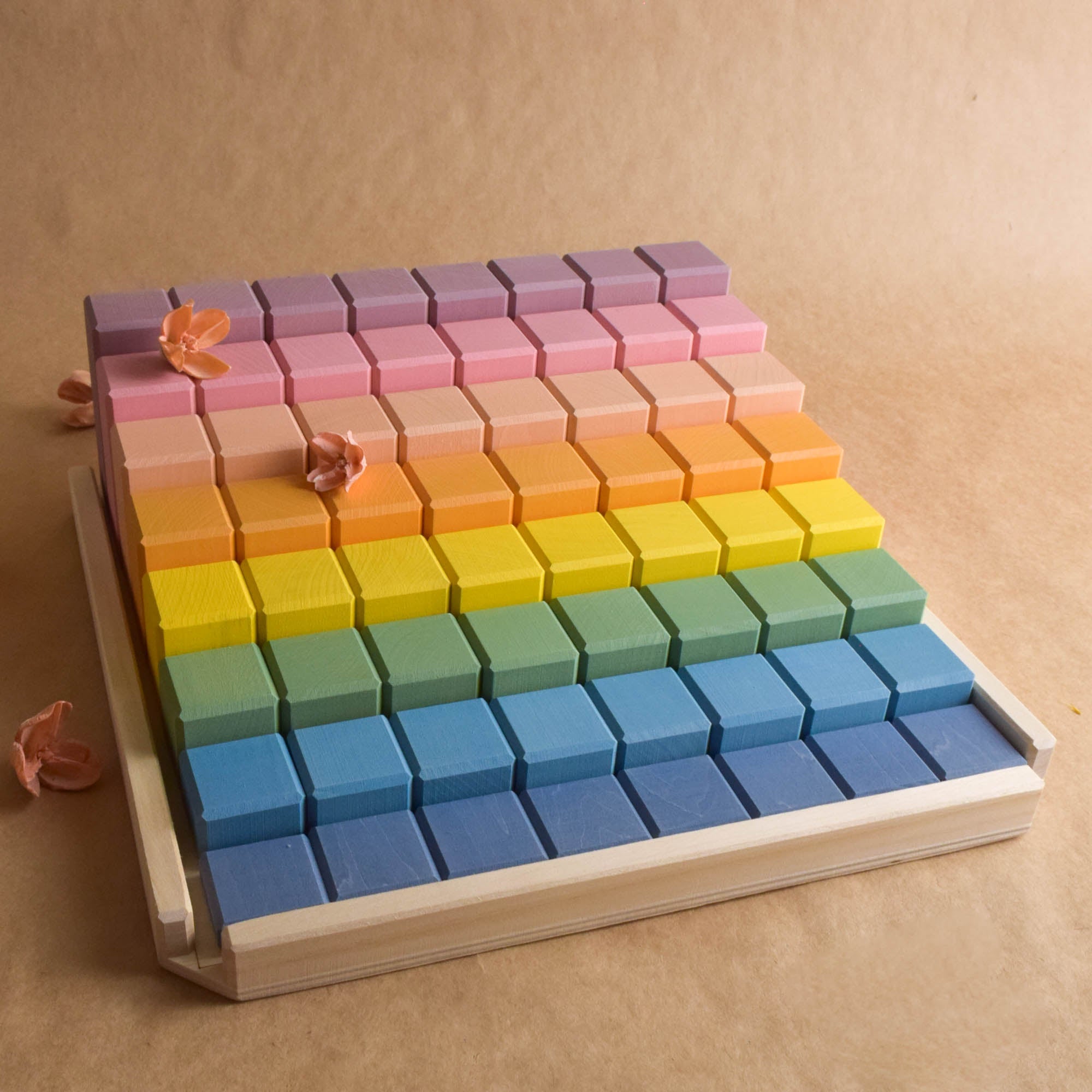 Stepped Counting Blocks Set Rainbow Pastel Wooden Building Blocks