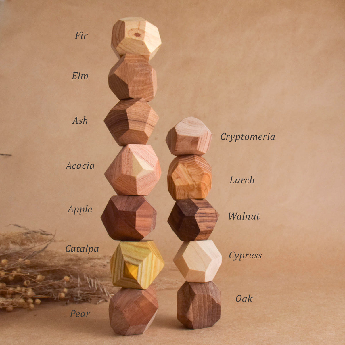 12 Hardwood Species Tumi Ishi Stacking Stones Montessori Wooden Blocks