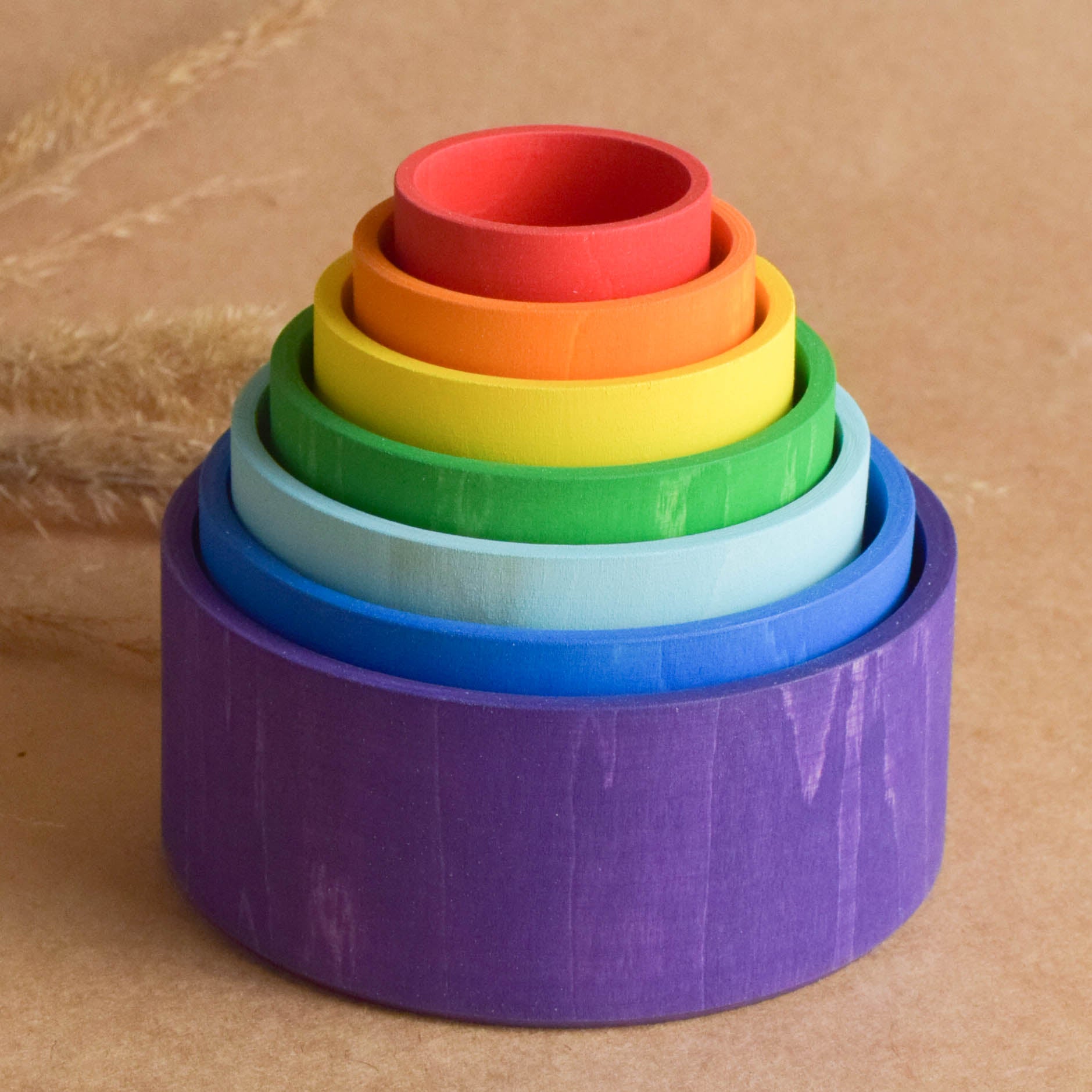 Wooden Stacking Bowls Set Rainbow Stacking Cups Toy Color Sorting