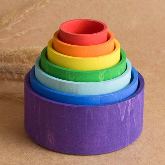 Wooden Stacking Bowls Set Rainbow Stacking Cups Toy Color Sorting
