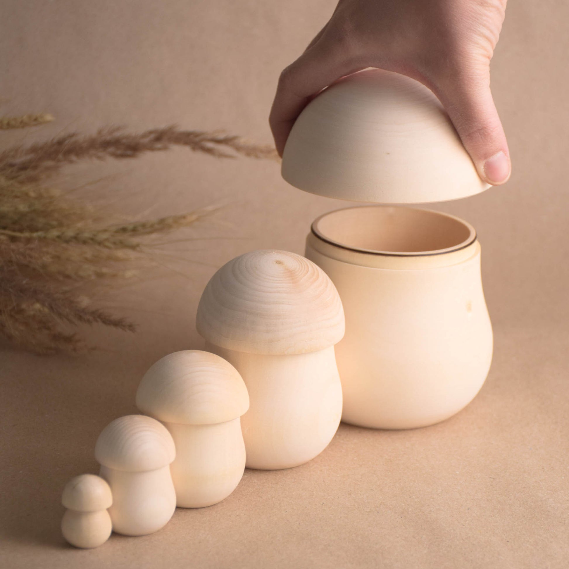 Unpainted Matryoshka Dolls Mushroom Wooden Figures Montessori Kids Toy
