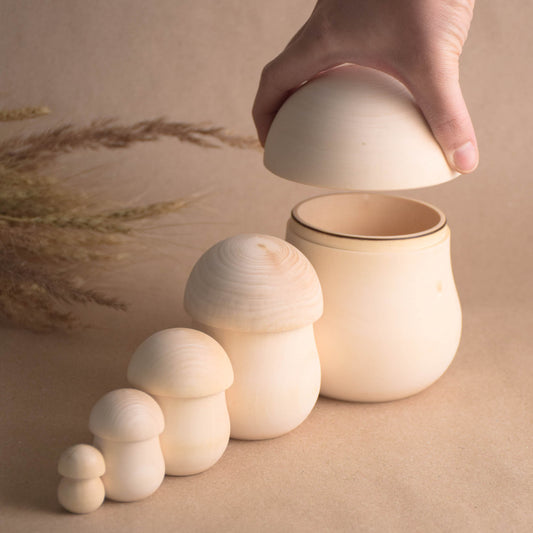 Unpainted Matryoshka Dolls Mushroom Wooden Figures Montessori Kids Toy