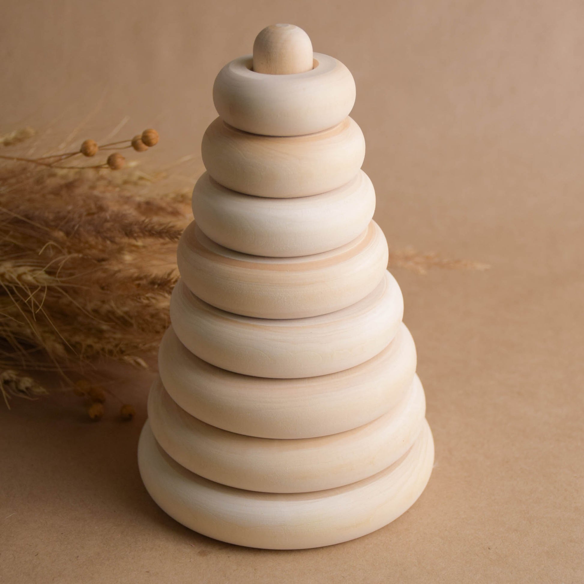 Natural Wooden Rings Stacker Toy Montessori Materials Classic Learning