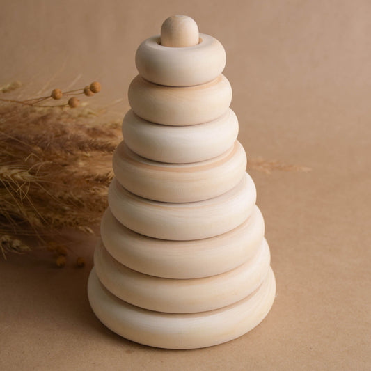 Natural Wooden Rings Stacker Toy Montessori Materials Classic Learning
