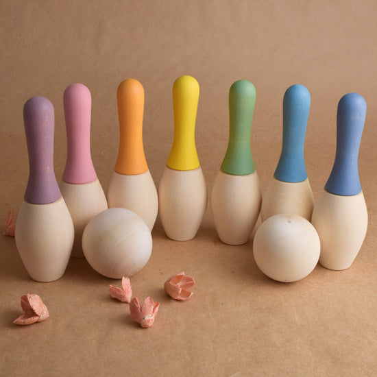 Wooden Skittles Set Pastel Colors Mini Wooden Bowling Game with Pins