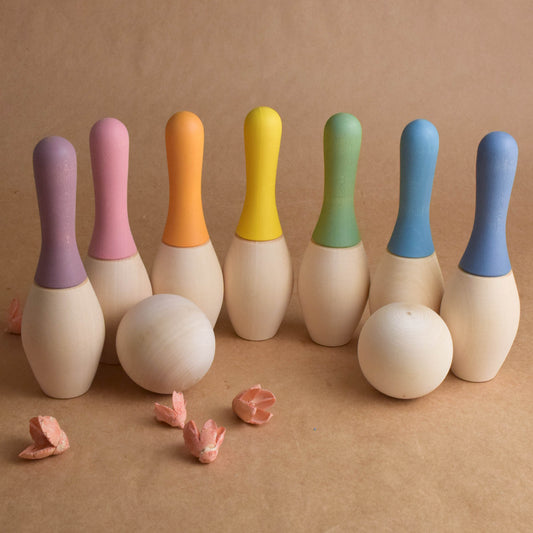 Wooden Skittles Set Pastel Colors Mini Wooden Bowling Game with Pins