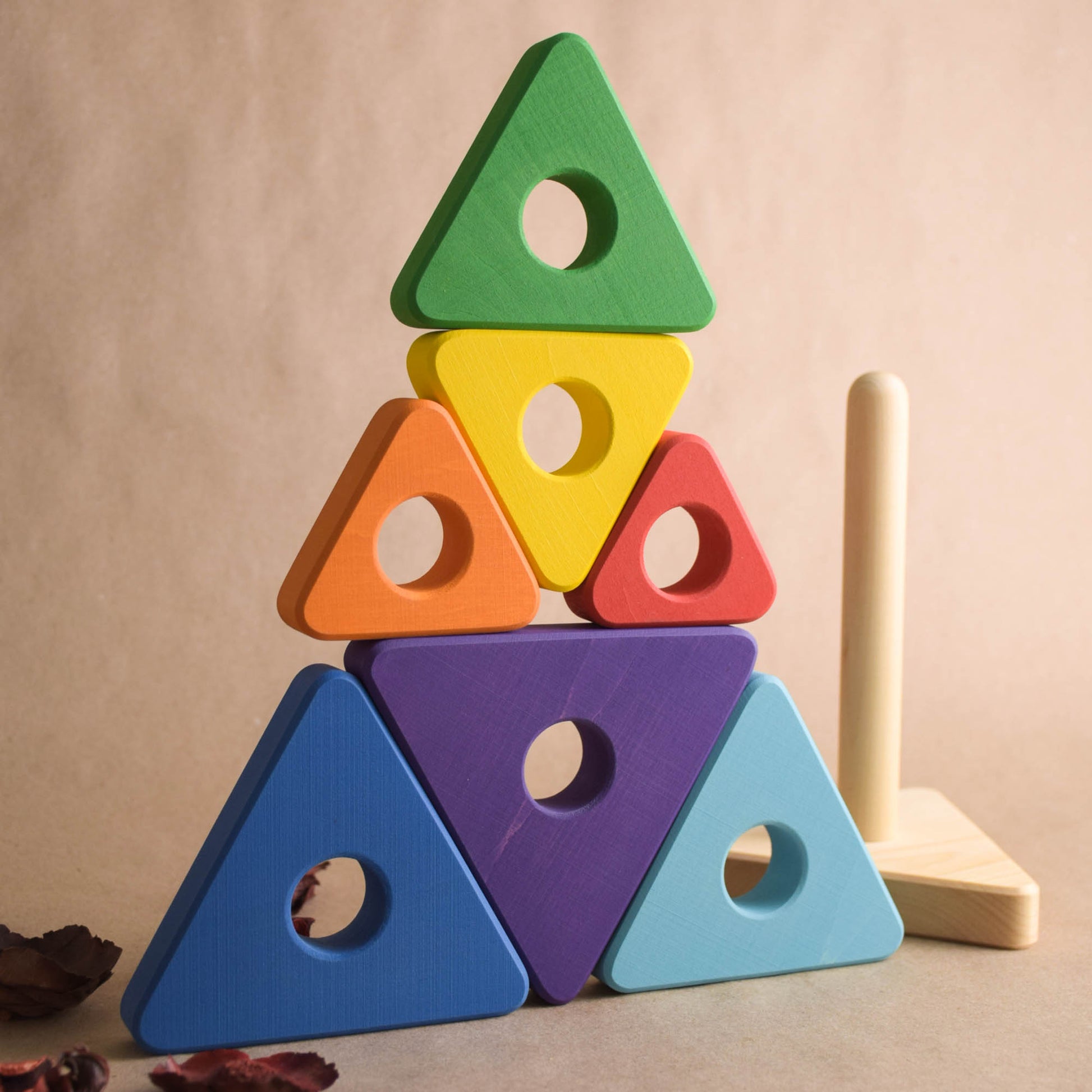 Wooden Stacking Rings Toy Triangle Rings Rainbow Montessori Materials