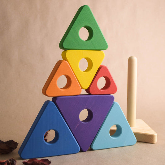 Wooden Stacking Rings Toy Triangle Rings Rainbow Montessori Materials