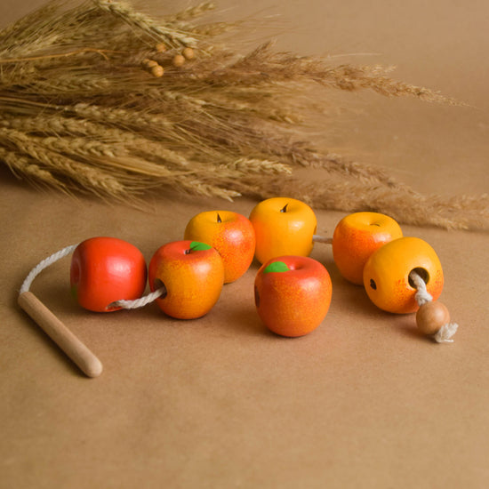 Wooden Lacing Apples Toy Montessori Baby Material Educational for Kids