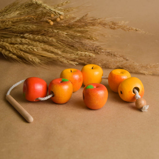 Wooden Lacing Apples Toy Montessori Baby Material Educational for Kids