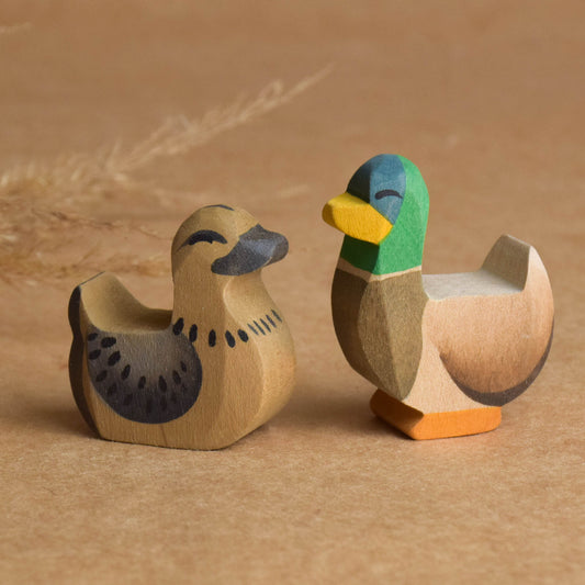 Wooden Toy Farm Animal Set Toys Figurines Ducks Handmade Montessori Materials