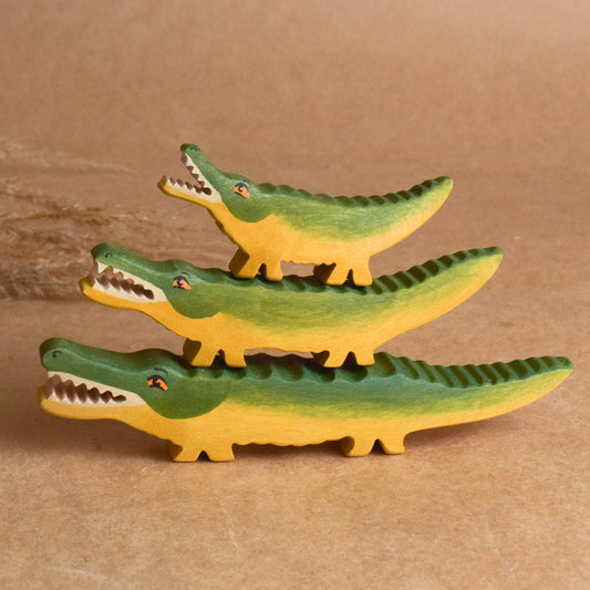 Handmade Wooden Jungle Safari Animals Сrocodile Figurines Toy Set Zoo Africa