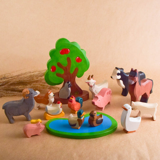 Wooden Handmade Toy Farm Animal Playset