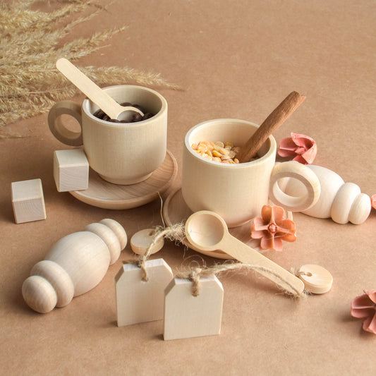 Wooden Tea Set for Playing, Wooden Toy Tea Set Kids, Wooden Play Kitchen Accessories, Toddler Tea Set for Children, Gift for Toddlers