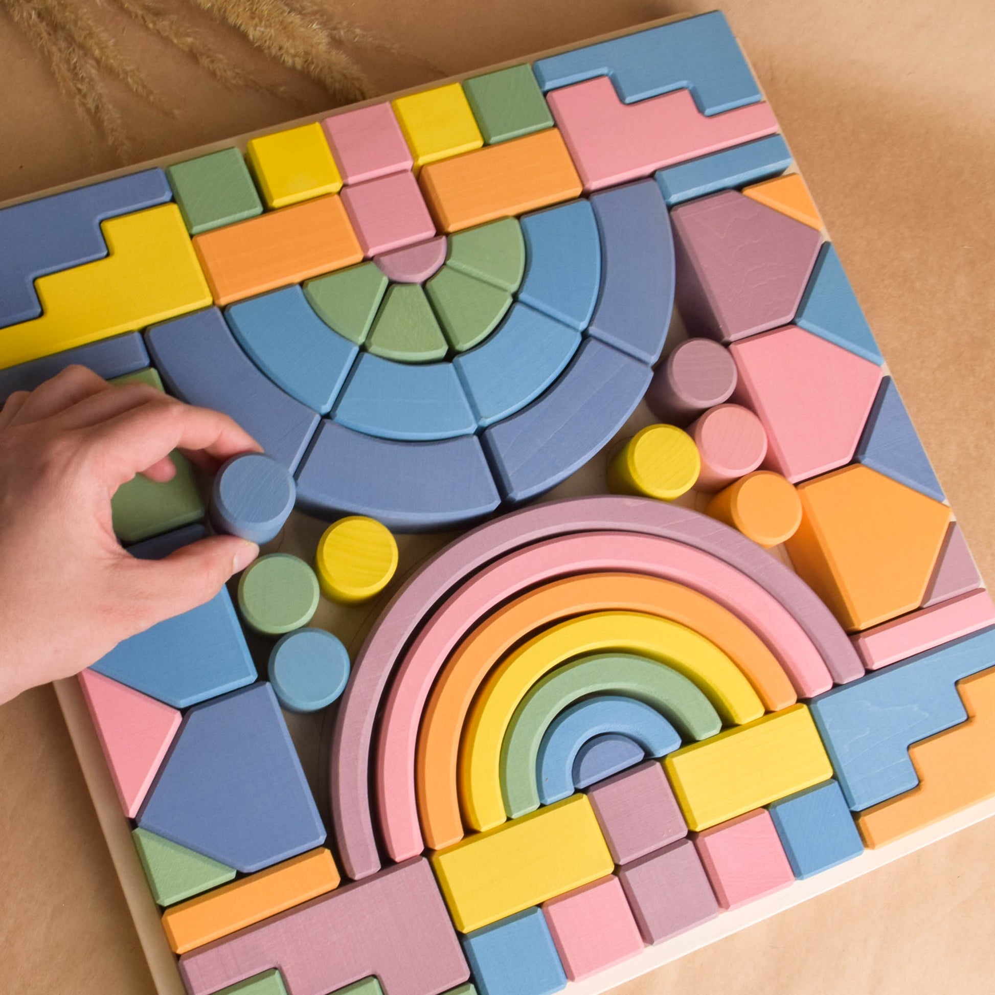Pastel Wooden Building Baby Blocks Bricks Rainbow Stacking Toy Set
