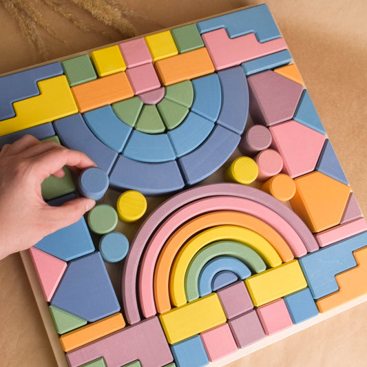 Pastel Wooden Building Baby Blocks Bricks Rainbow Stacking Toy Set