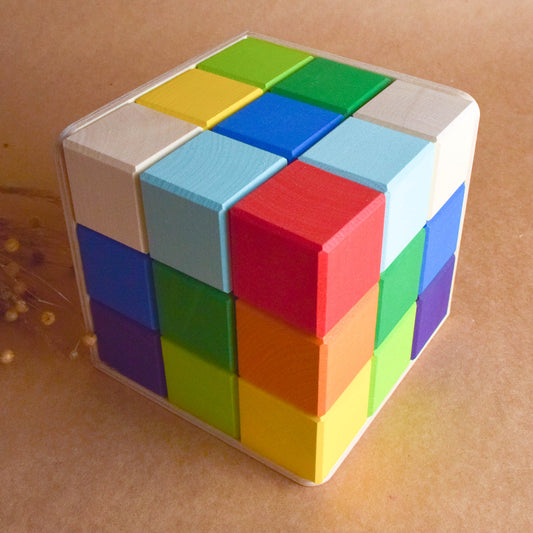 Wooden Building Blocks Rainbow Set Cubes in Cube Montessori Toys