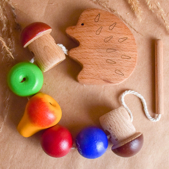 Wooden Lacing Toy Hedgehog Montessori Baby Materials Educational Kids