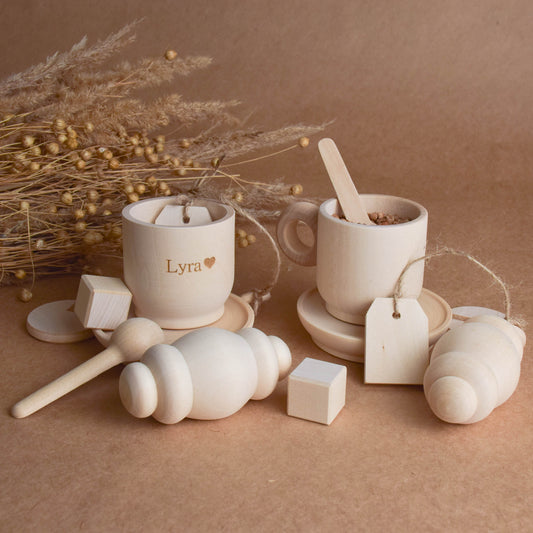 Wooden Tea Set with Tea Bags Children Set Montessori Preschool Dishes
