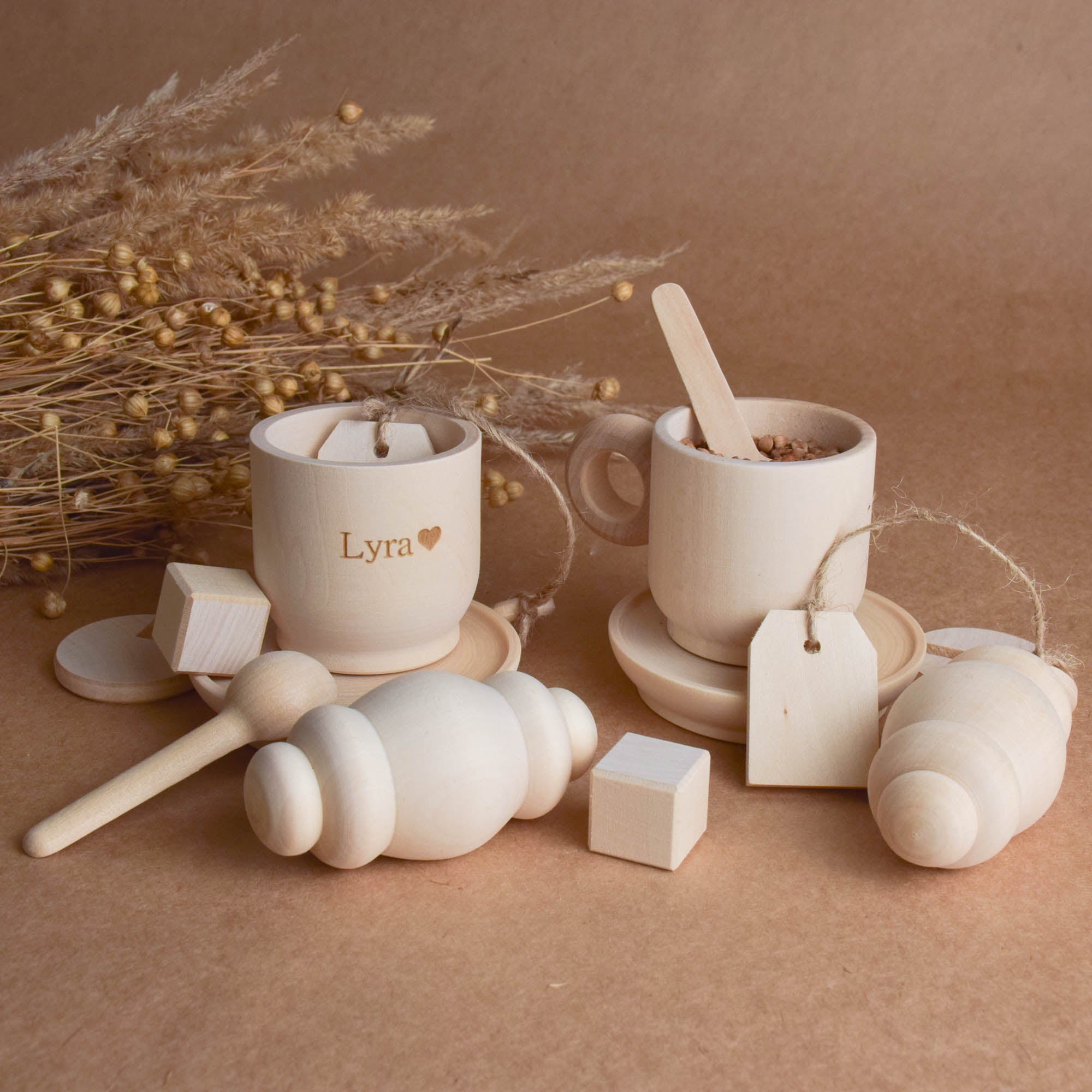 Wooden Tea Set with Tea Bags Children Set Montessori Preschool Dishes