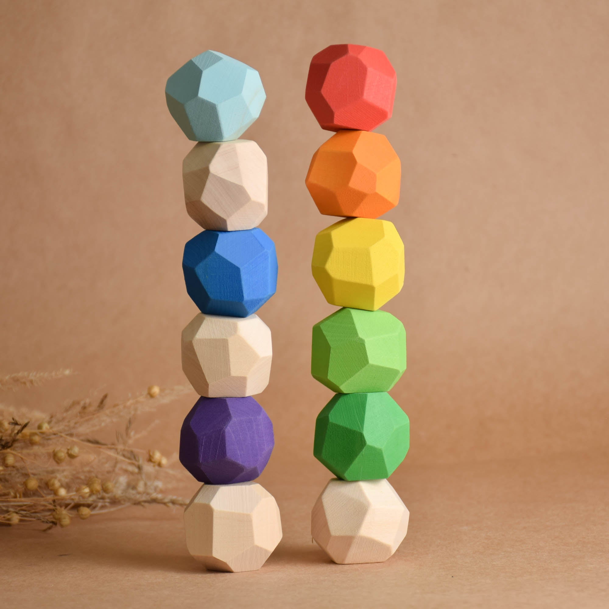 Rainbow Wooden Stacking Stones Tumi Ishi Montessori Balance Blocks