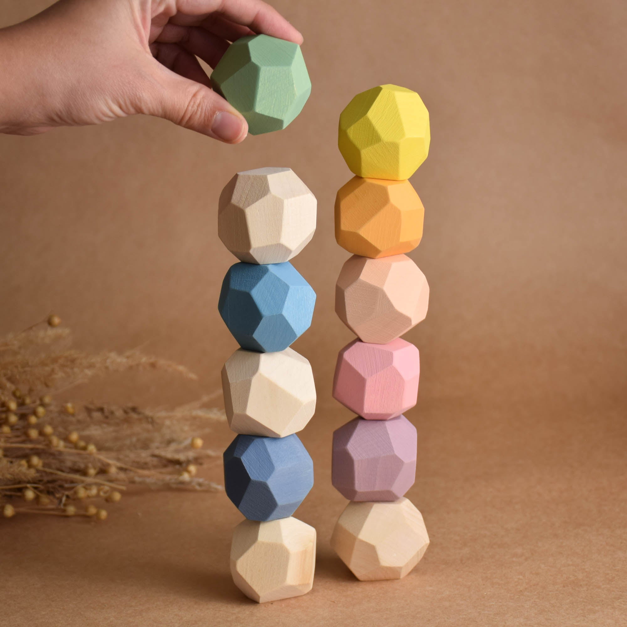 Pastel Wooden Stacking Stones Montessori Tumi Ishi Balance Blocks