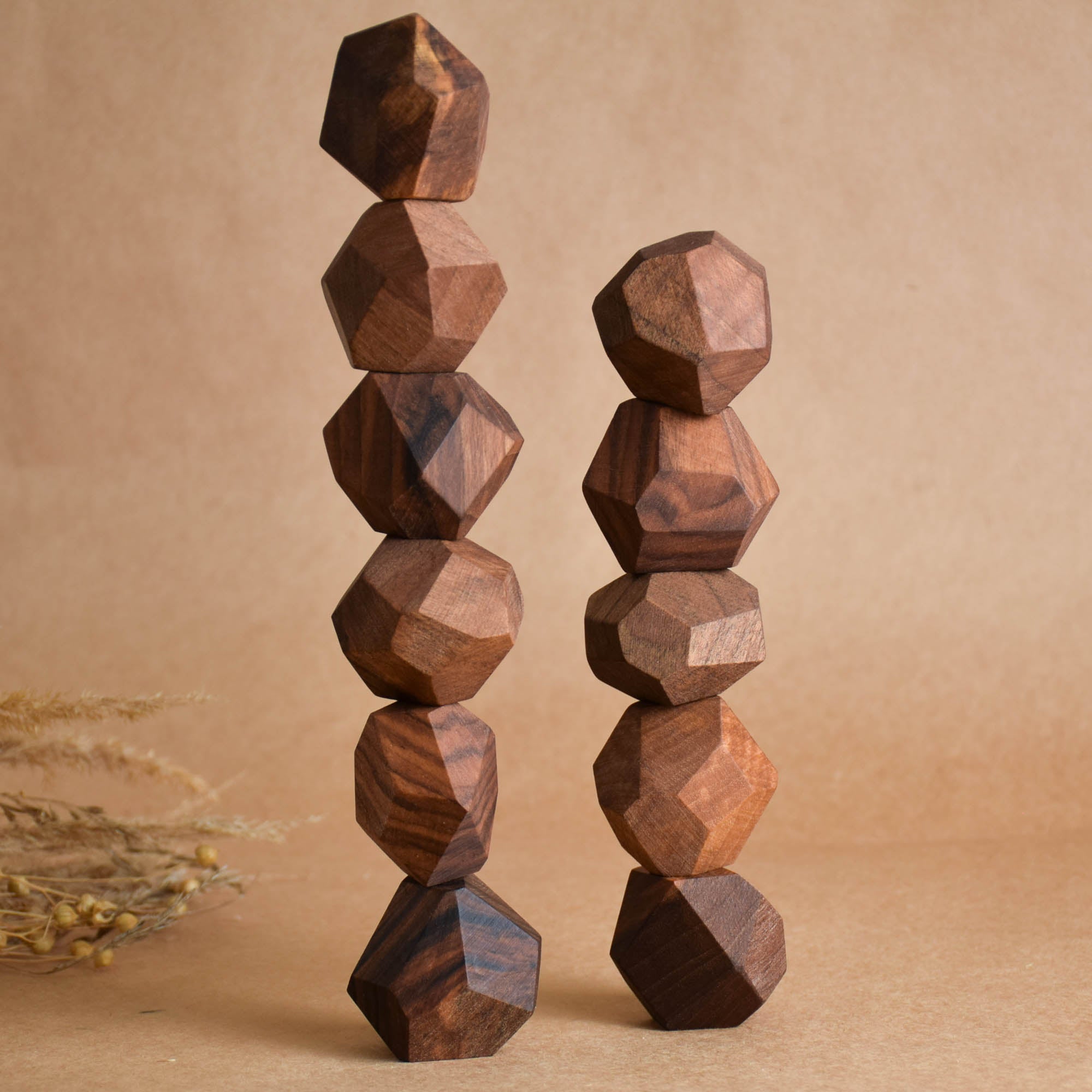 Premium Walnut Tumi Ishi Stacking Stones Montessori Balance Blocks