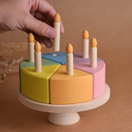 Wooden Toy Birthday Cake Candles Montessori Play Food Kitchen Set Toddler Handmade Gift