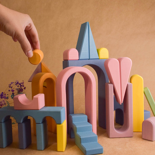 Pastel Wooden Building Set Baby Blocks Rainbow Stacking Toy Montessori