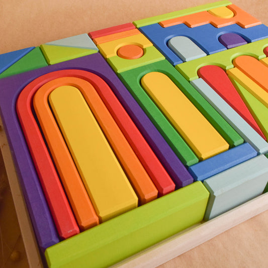 Building Set City Wooden Rainbow Blocks Bricks Stacking Toy Handmade 