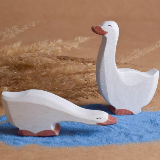 Wooden Toy Farm Animal Set Figurines Goose Handmade Toddlers Montessori Materials