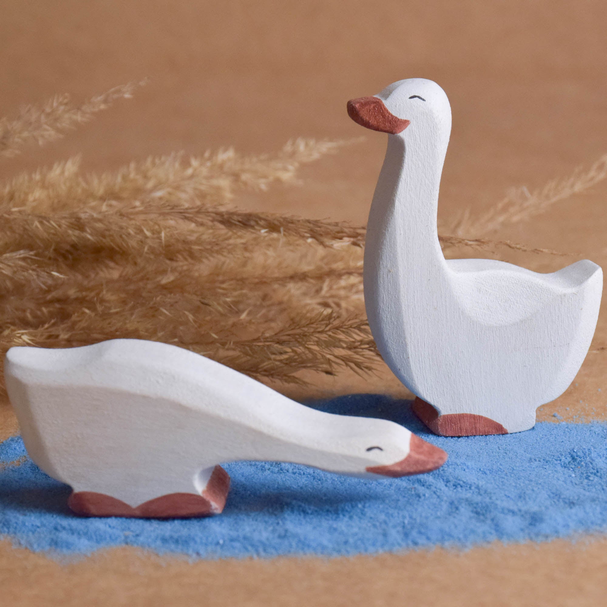 Wooden Toy Farm Animal Set Figurines Goose Handmade Toddlers Montessori Materials