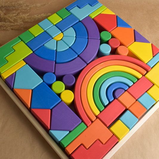 Building Set Romanesque Wooden Rainbow Blocks Bricks Rainbow Stacking