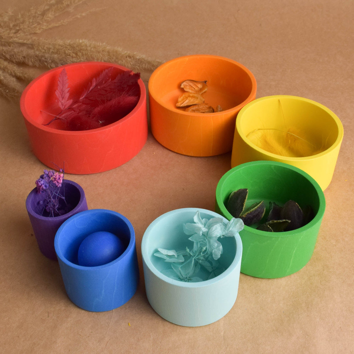 Rainbow wooden nesting bowls