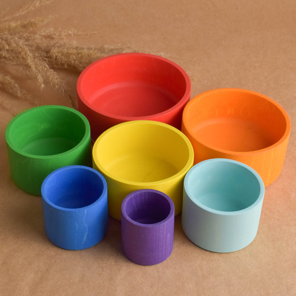 Rainbow wooden stacking bowl set