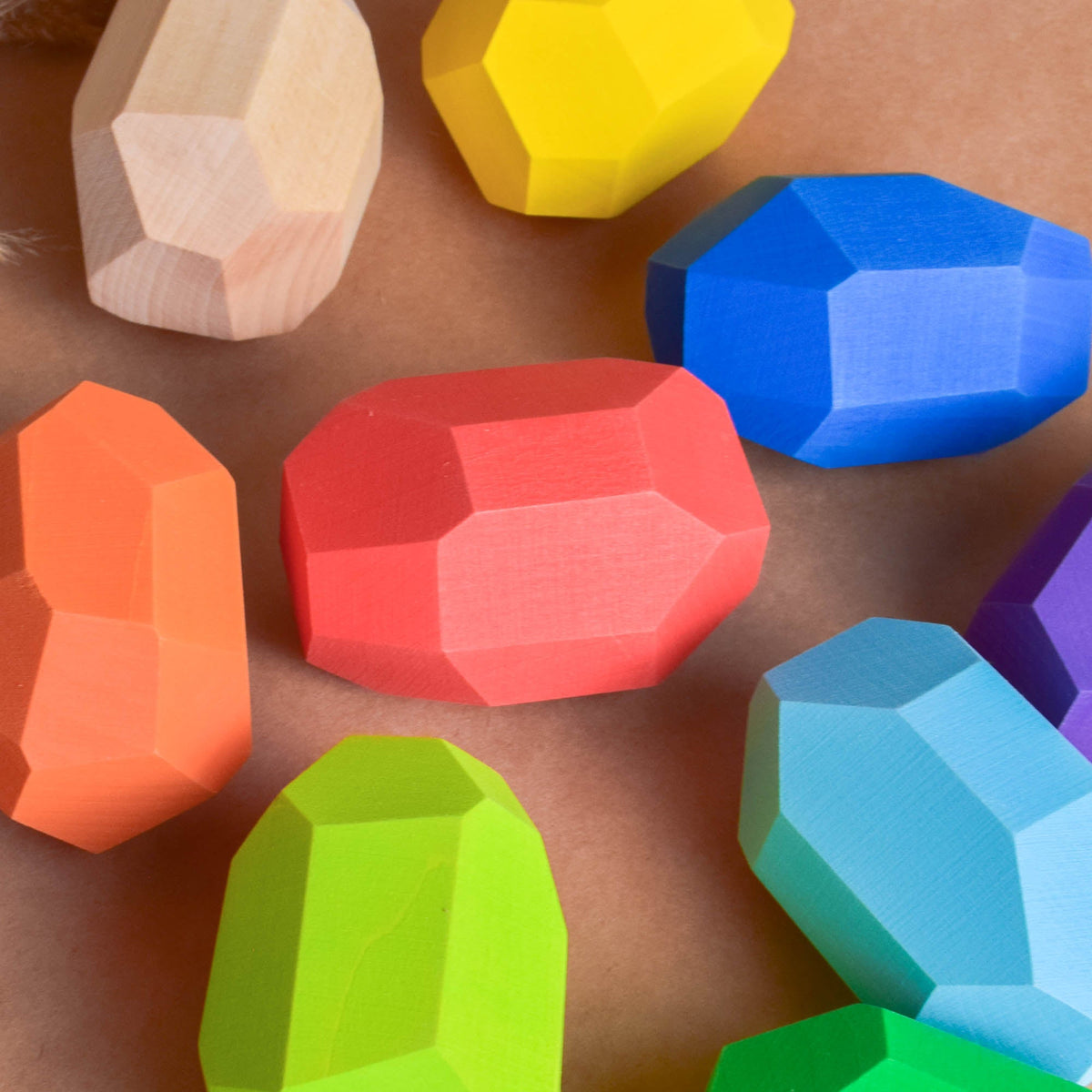 Handmade Montessori large rainbow Tumi Ishi blocks in linden wood with a natural wax-and-oil finish