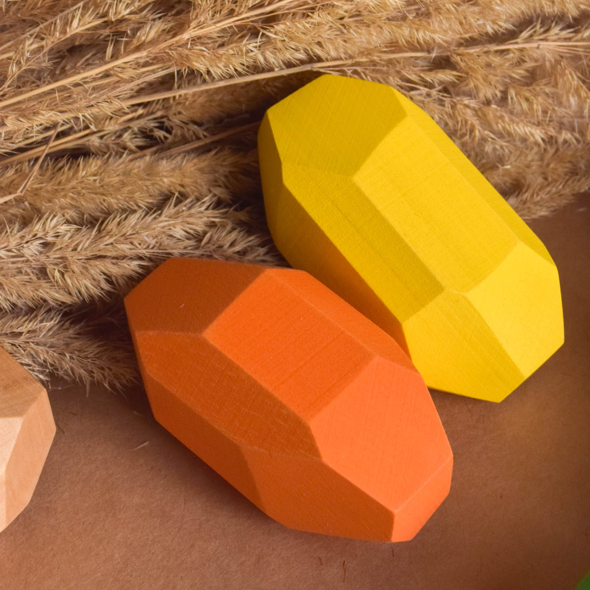 Handmade Montessori elongated rainbow Tumi Ishi blocks in linden wood with a natural wax-and-oil finish