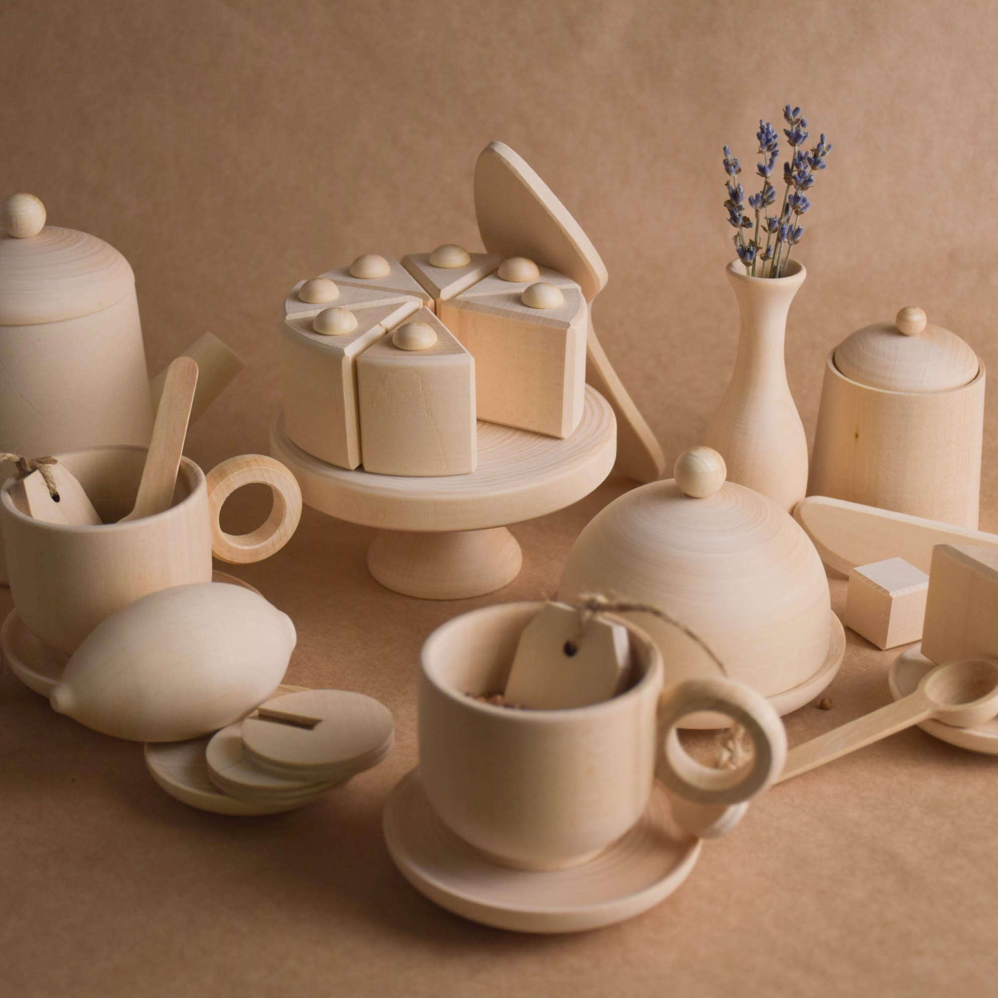 Natural wooden tea set online